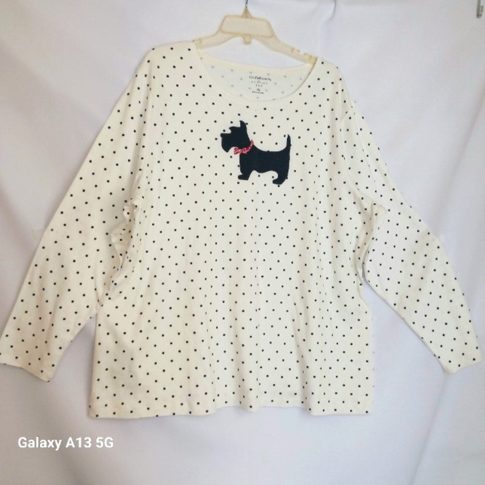 Croft & Barrow NWOT Women's Scottie Dog Polka Dot Long Sleeve T-Shirt Sz 3X - Picture 4 of 9